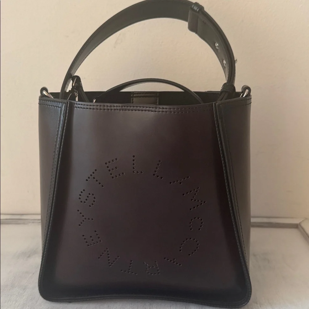 Stella McCartney Logo Faux Leather Crossbody Bag Black -Brown
